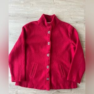 Talbots Boiled Wool Jacket Red Toggle Sweater Womens Small Petite